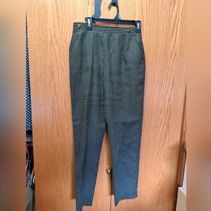 Dana Buchman Silk Dark Green High-Waisted Pants